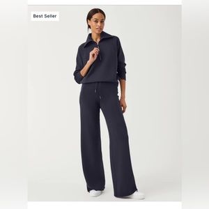 Spanx - AirEssentials Wide Leg Pant and Half Zip (M). Navy blue.